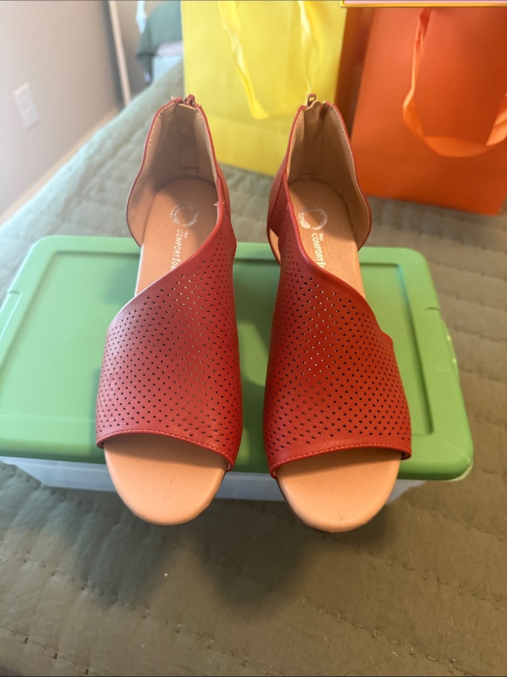 Comfortiva Red Perforated Wedge Sandals with Back Zip- never worn